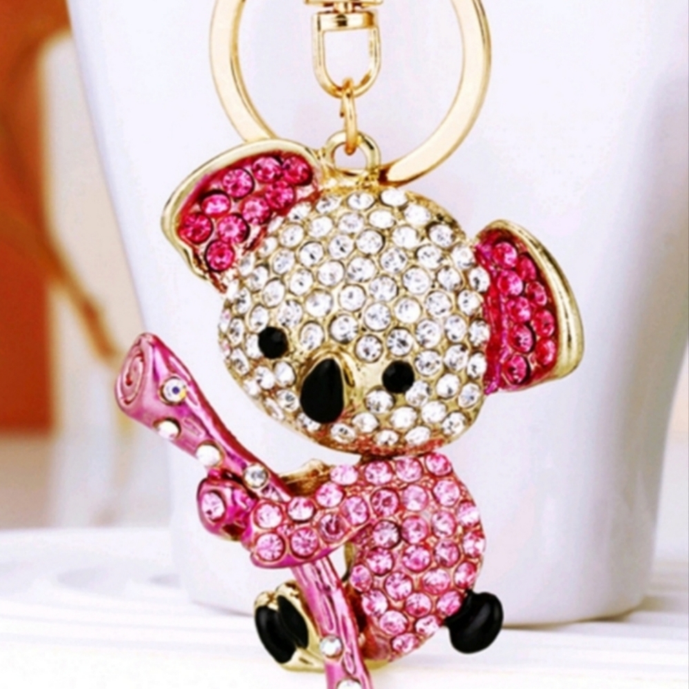 Pink Rhinestone Koala Bear Bobble Head Bag Charm & Keychain — NEW - Picture 3 of 7